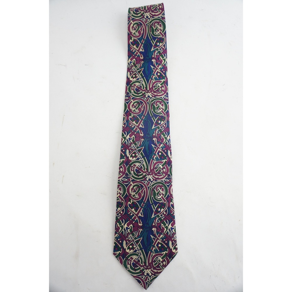 Past Times‎ Silk Tie One Size Purple Celtic Knot Silk Animal Motif Excellent